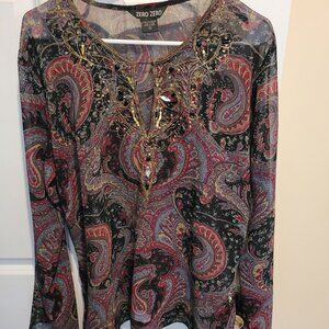 Zero Zero Paisley Beaded Blouse. Pre Loved.  SIze Large. Bin 1